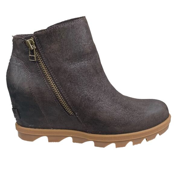 Sorel Women's Joan Of Arctic Brown Leather Zipper Wedge Boot Size US 7.5 - Picture 1 of 10